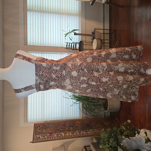 Chadwicks Cotton Tropical Leaf Print A Line Midi Dress Brown White Size 10 - Picture 4 of 8